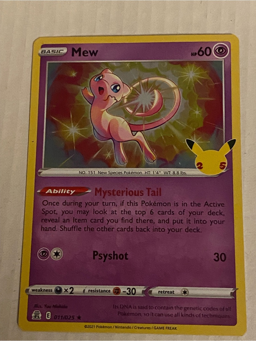 Pokemon Mew Trading Card Purple Yellow